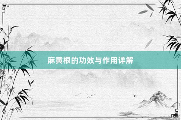 麻黄根的功效与作用详解